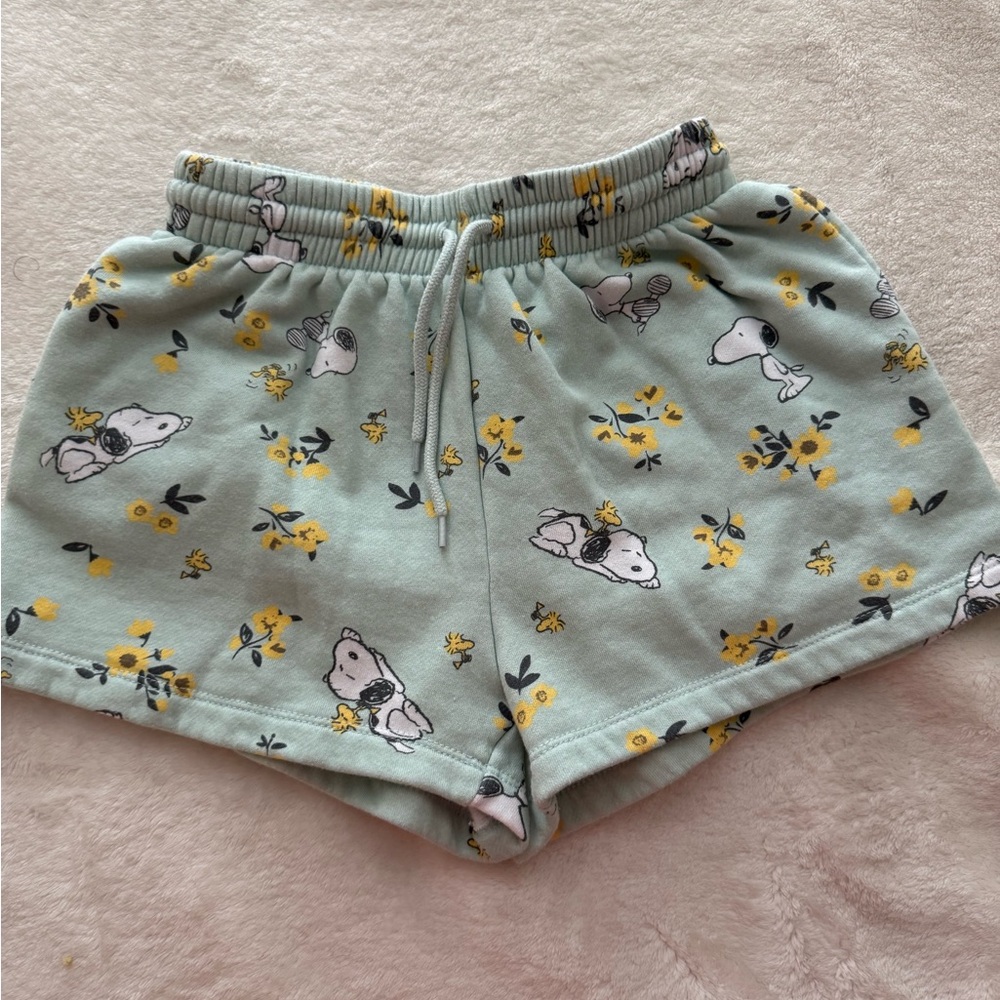 Peanuts Mint Green Cartoon Print Shorts
